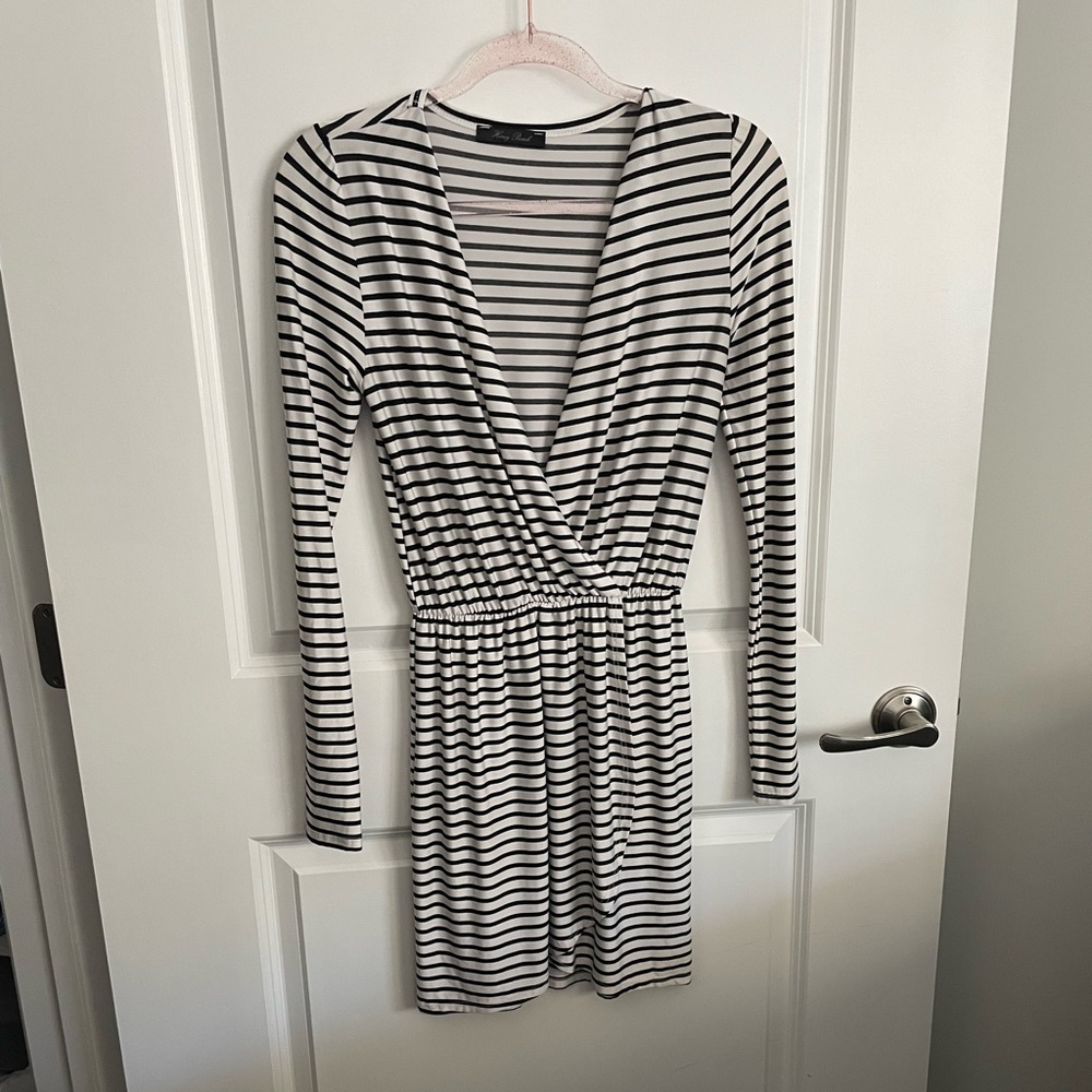 Honey Punch black white striped v neck cocktail dress
